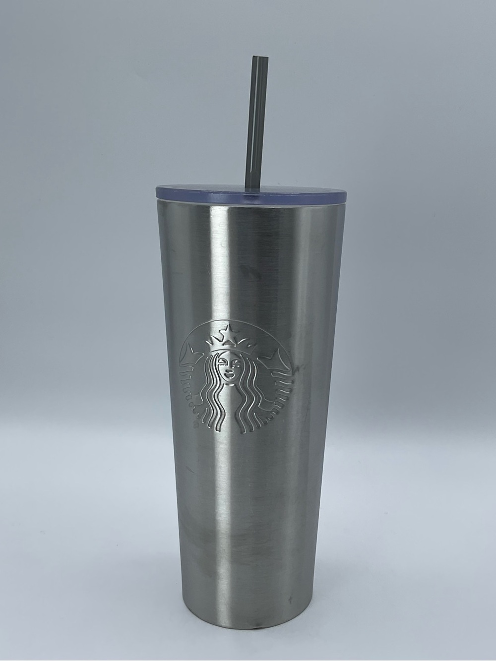 Starbucks Stainless Steel Tumbler Cold Cup 24 oz Gray clear Lid Straw Siren Logo